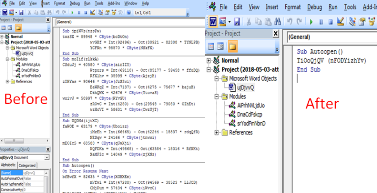 Before and after Macro Deobfuscation